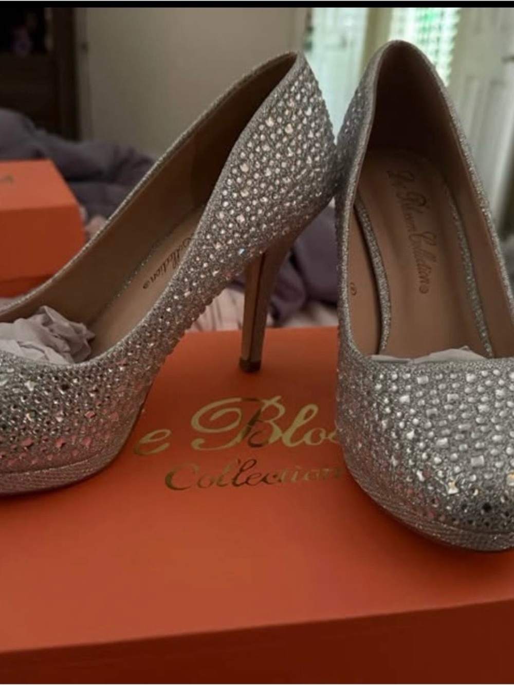 Pleaser Silver Crystal Embellished Platform Heels